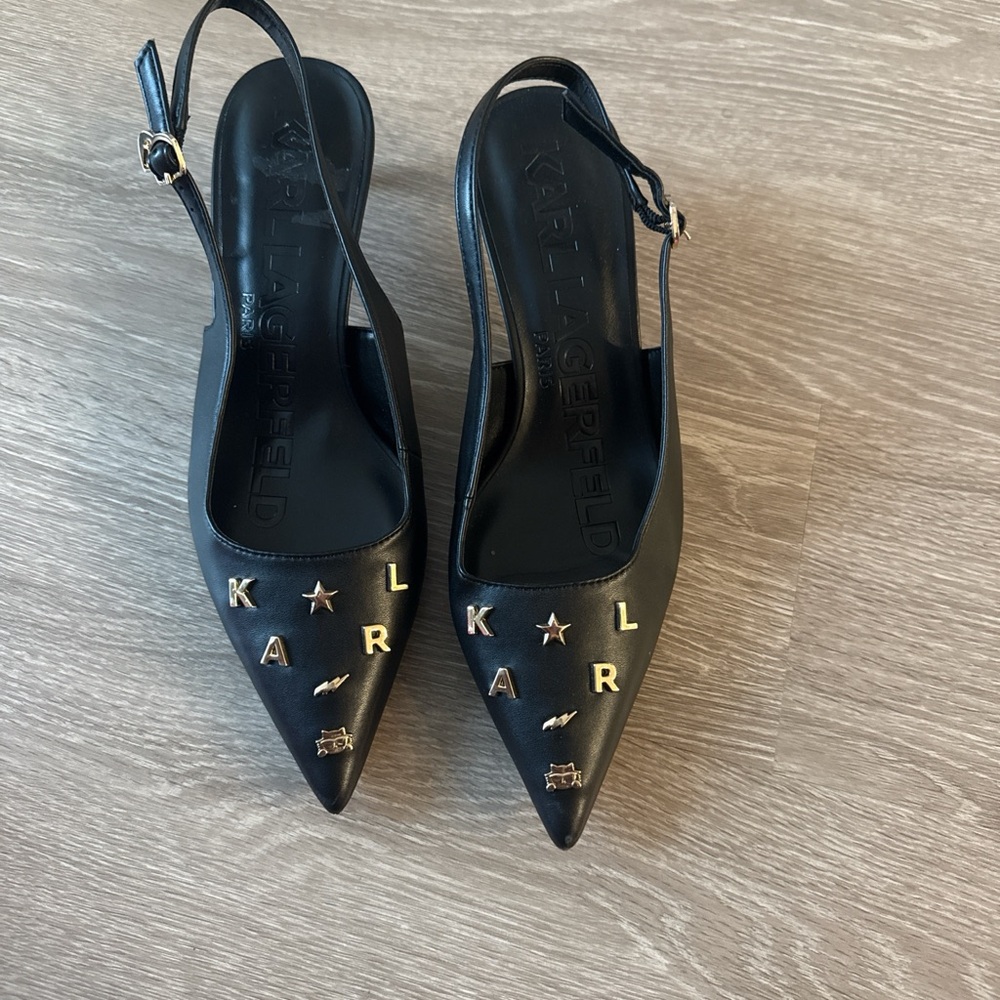 Karl Lagerfeld Black Heels with Gold Accents